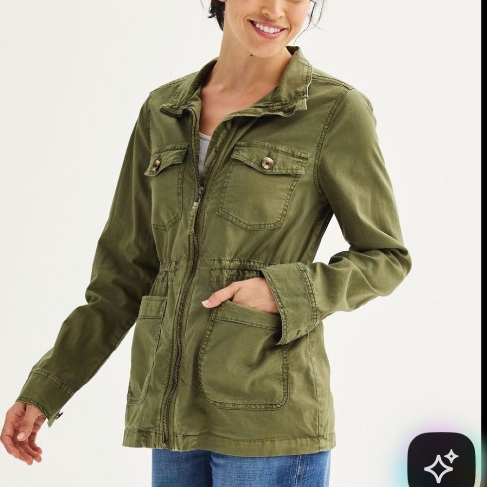 Green military style jacket utility jacket xl